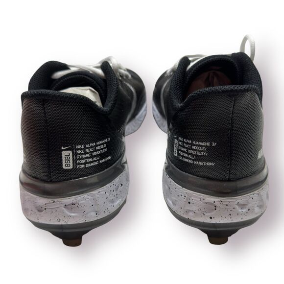 Nike Low Baseball Cleats Size‎ 9 Alpha Huarache Elite 3 CK0746-010 Black/White - Picture 4 of 12